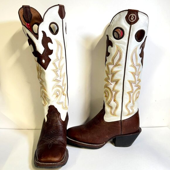 Tony Lama Shoes - Tony Lama Mustang Buckaroo Wmns 7B Leather Cowgirl Boots RR2007L Square Toe